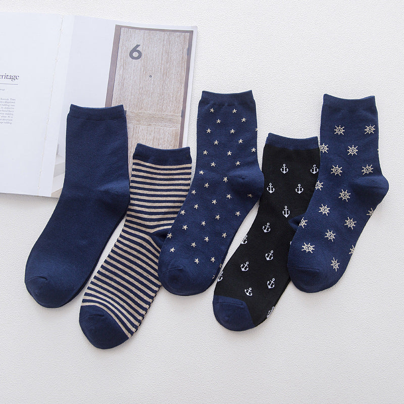 Men's Mid-calf Cotton Socks Japanese Navy Style