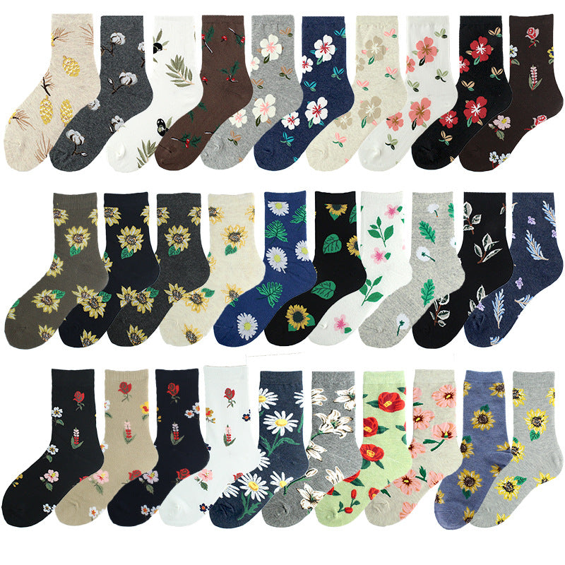 Sunflower Flower Cotton Socks Ladies College Style