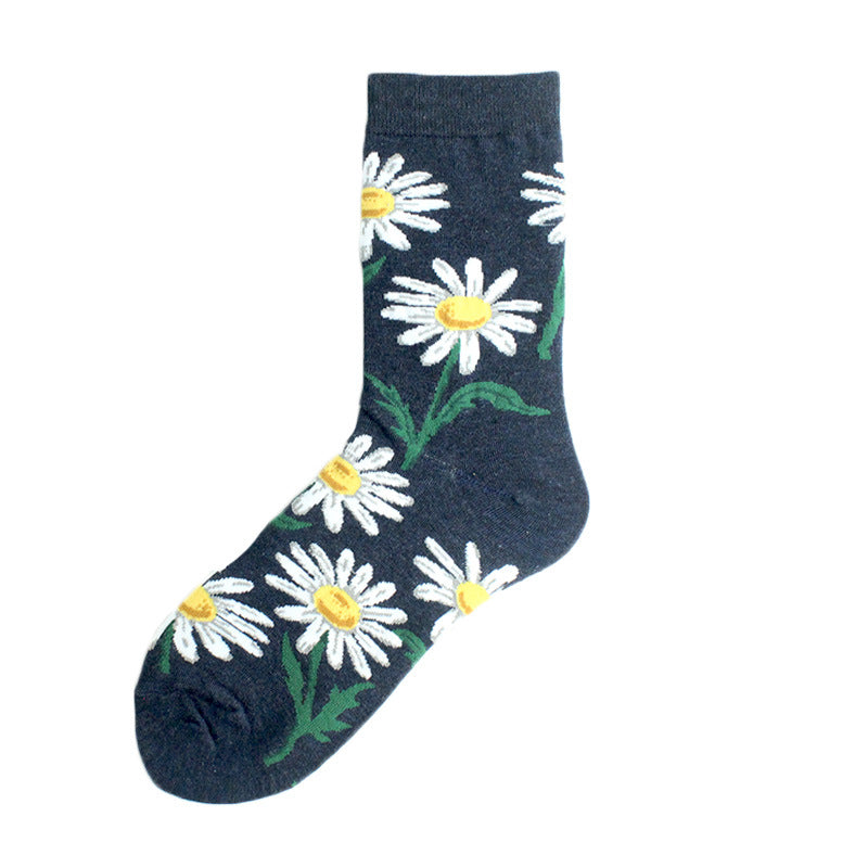 Sunflower Flower Cotton Socks Ladies College Style