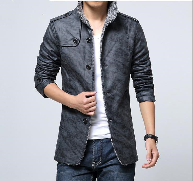 Simple casual PU leather jacket plus velvet