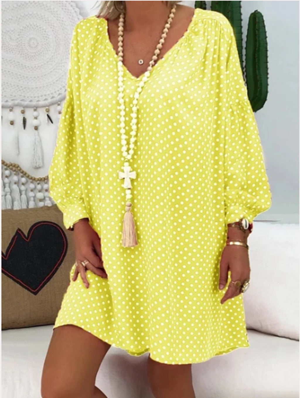 Fancy Print Dress V-neck Long Sleeve