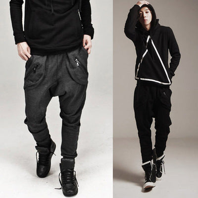 Men's low waist zipper casual harem pants