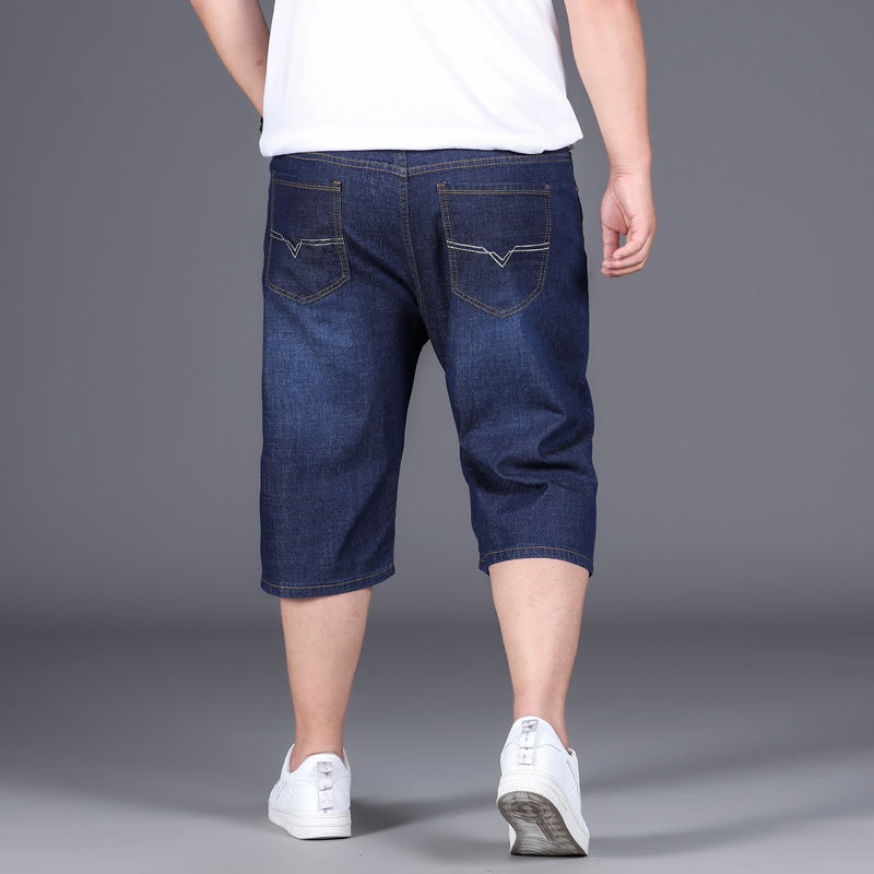 Plus Size Denim Shorts Men's Summer Business Loose Plus Fat