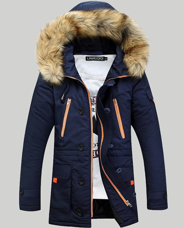 Autumn and winter thick padded jacket men's slim hooded padded jacket