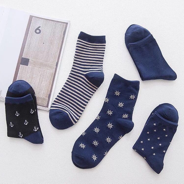 Men's Mid-calf Cotton Socks Japanese Navy Style