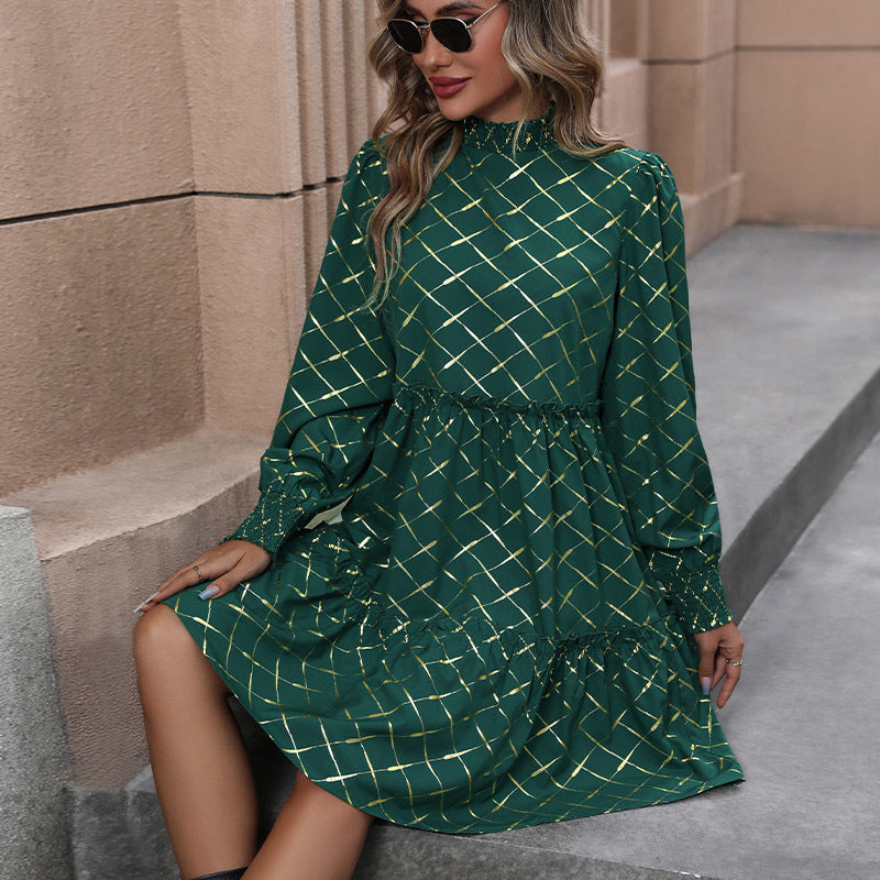 Fashion Women's Wear Diamond Long Sleeve Dress