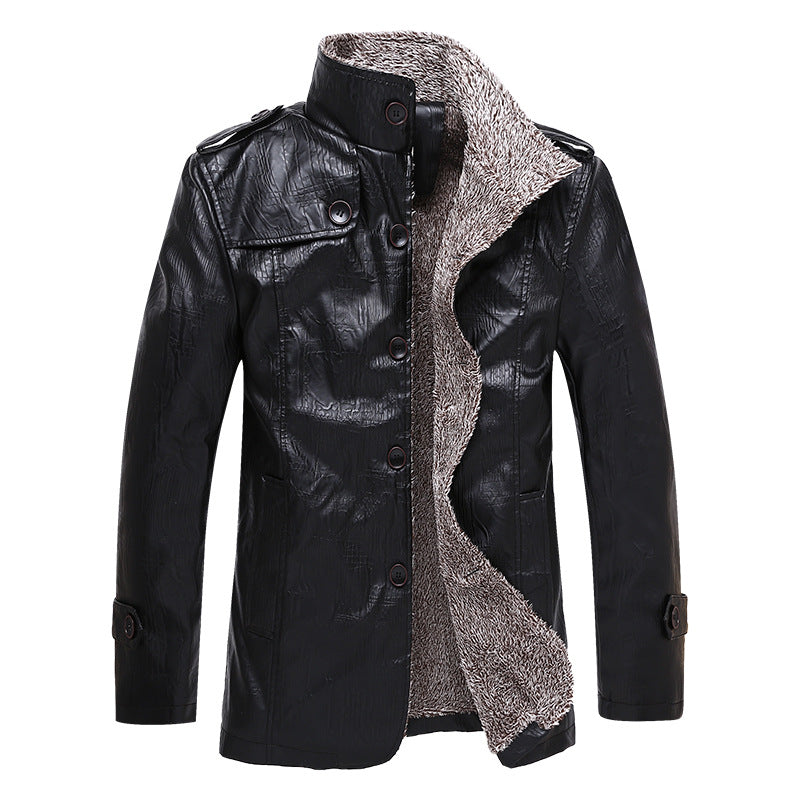 Simple casual PU leather jacket plus velvet