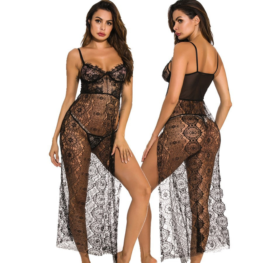 Underwear Long See-through High Slit Pajamas Nightgown Nightgown