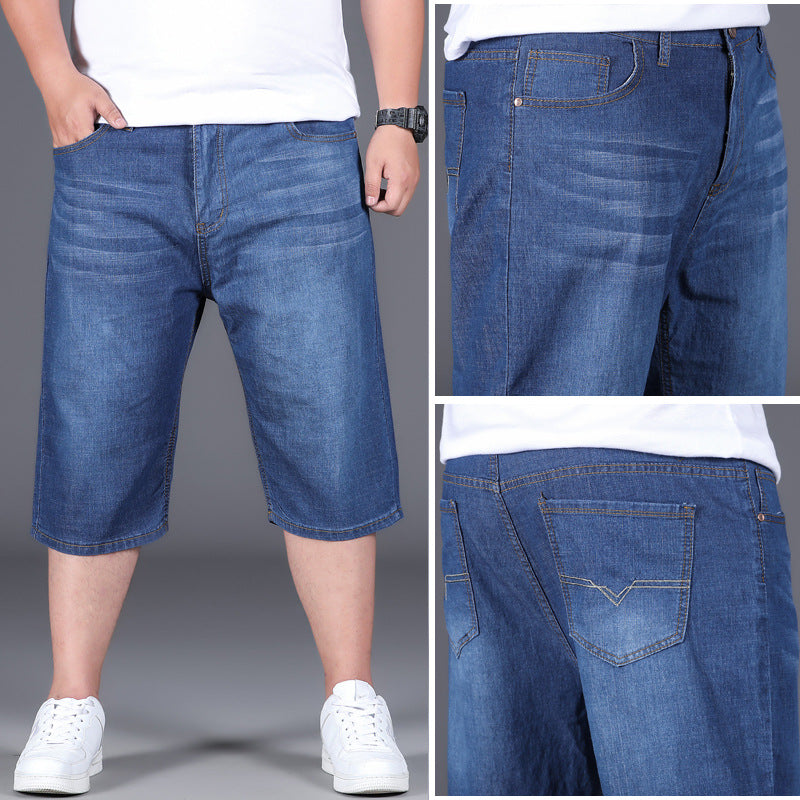 Plus Size Denim Shorts Men's Summer Business Loose Plus Fat