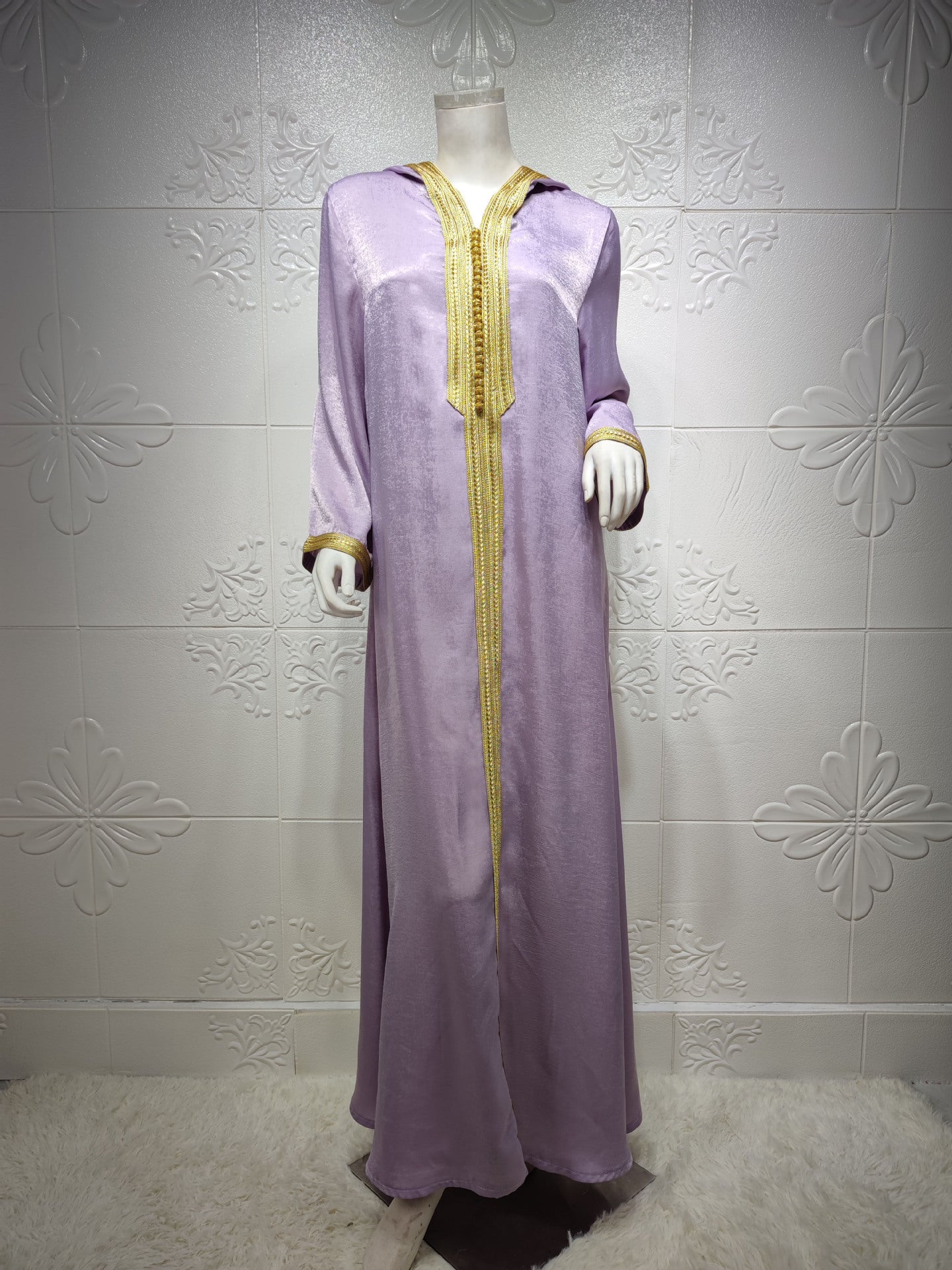 Cross-border Middle East Dubai Champagne Hooded Lace Suede Gown Muslim Robe Women In Stock